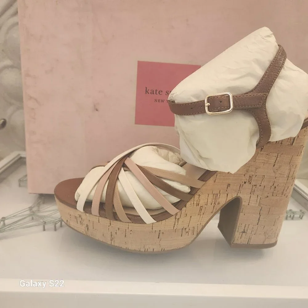 Kate Spade Women's Glow Leather Dressy Platforms Multi Toast Size 9.5. NIB